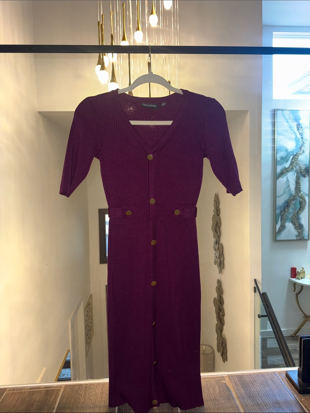 Nordstrom Purple Button-Front Midi Knit Dress